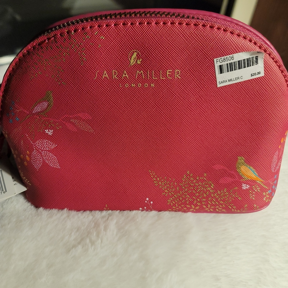 SARA MILLER PINK  BIRDS PRINT SMALL MAKE-UP COSMETIC BAG